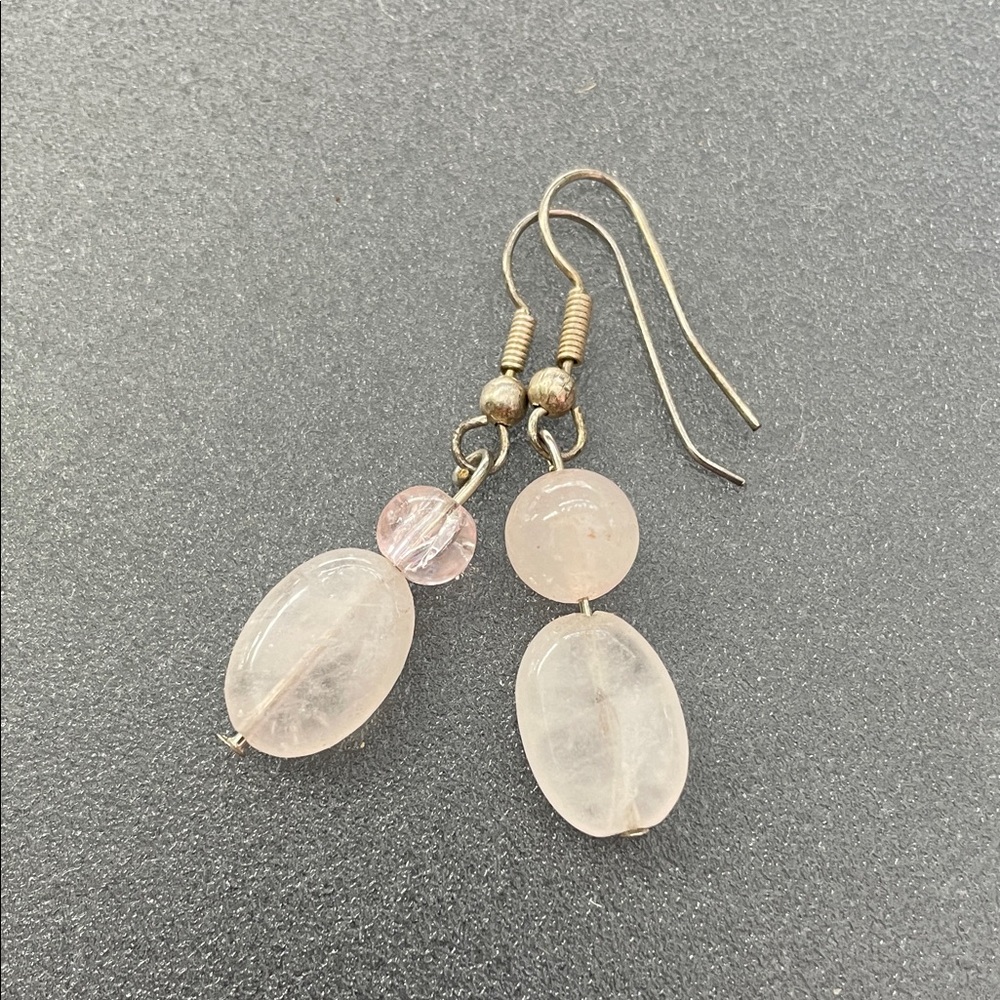 Elegant Pink Stone Dangle Earrings. Hand crafted.